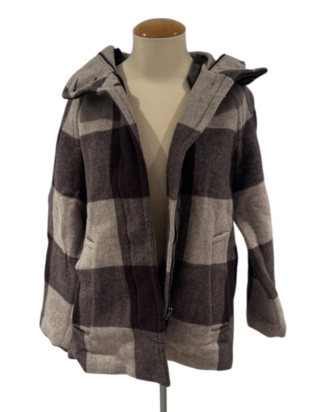 COACH brown plaid wool hooded Fall jacket - size xs